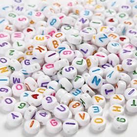 Letter Beads, size 7 mm, hole size 1,2 mm, ca. 1500 pc, white, 200 g/ 1 pack [HOB-69907]