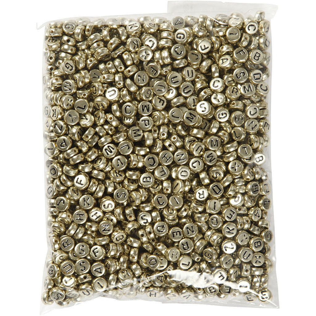 Letter Beads, dia. 7 mm, hole size 1 mm, ca. 1500 pc, gold, 165 g/ 1 pack [HOB-69930]