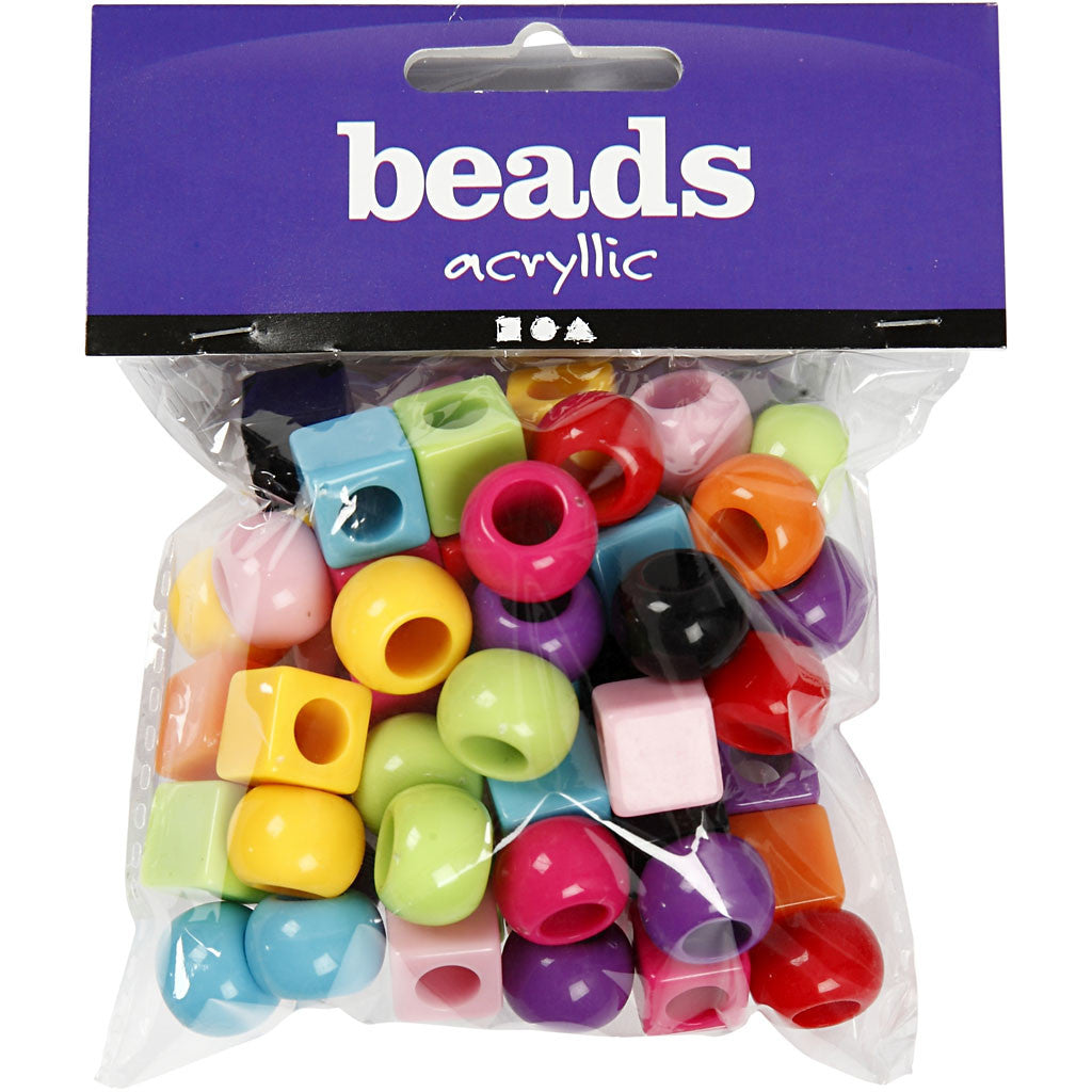 Plastic Beads, size 11 mm, hole size 7 mm, ca. 60 pc, assorted colours, 75 g, 150 ml/ 1 pack [HOB-699601]