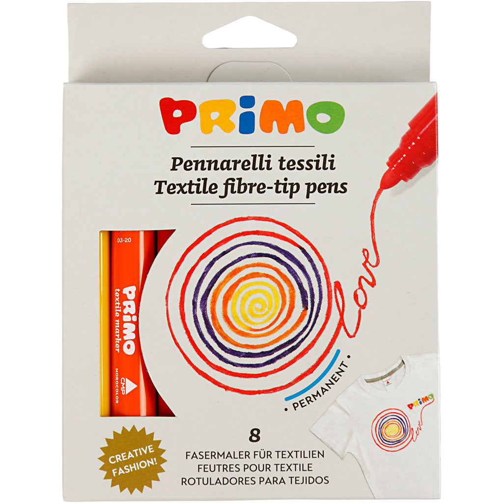 PRIMO Textile Markers, assorted colours, 8 pc/ 1 pack [HOB-701295]