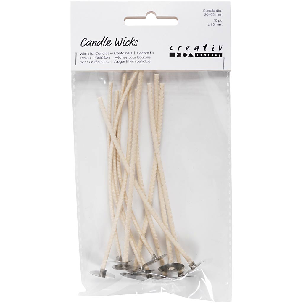 Wicks for Candles in Containers, Suitable for containers with a diameter of 20–65 mm, L: 110 mm, thickness 2 mm, 10 pc/ 1 pack [HOB-73383]