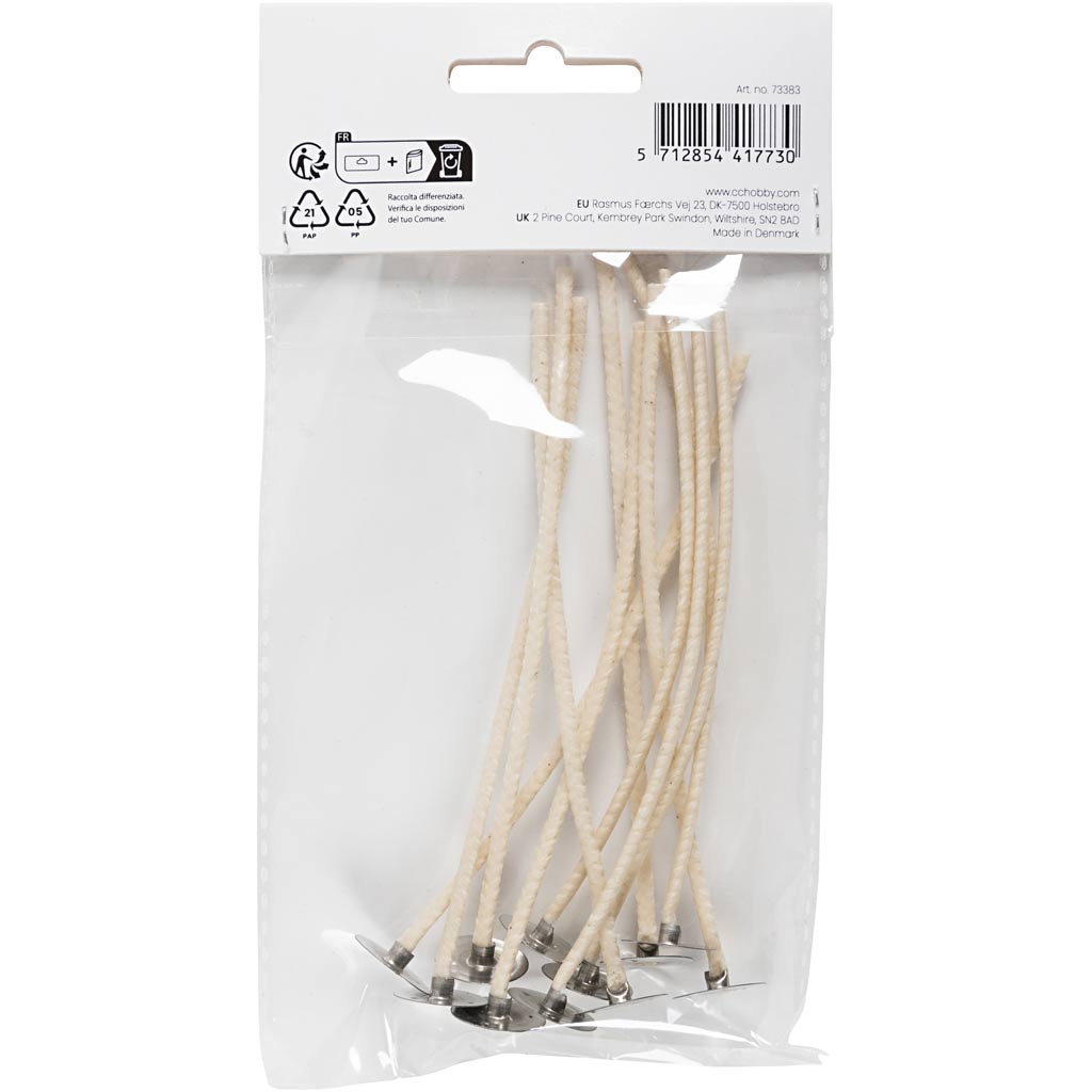 Wicks for Candles in Containers, Suitable for containers with a diameter of 20–65 mm, L: 110 mm, thickness 2 mm, 10 pc/ 1 pack [HOB-73383]