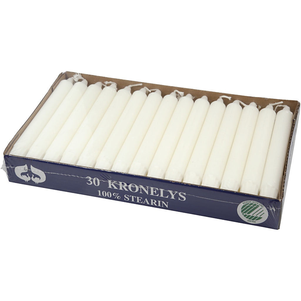 Taper Candles, H: 20 cm, dia. 23 mm, white, 30 pc/ 1 pack [HOB-73632]