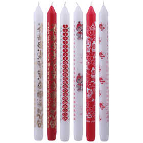 Advent Candles, H: 30 cm, dia. 22 mm, red, white, 24 pc/ 1 pack [HOB-73633]