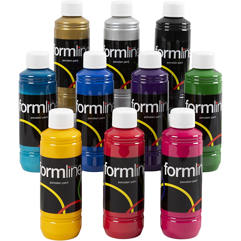 Glass and Porcelain Paint, assorted colours, 10x250 ml