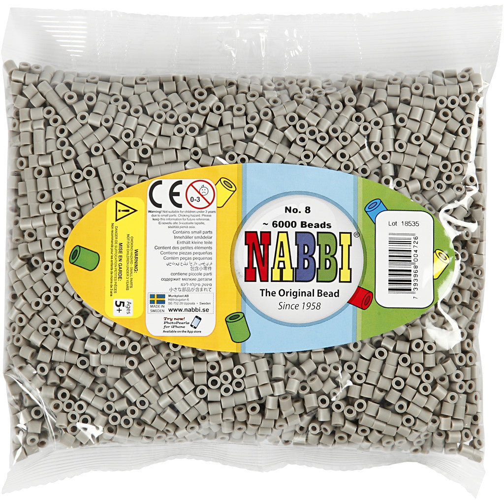 Fuse Beads, size 5x5 mm, hole size 2,5 mm, medium, ash-coloured (32226), 6000 pc/ 1 pack [HOB-751081]