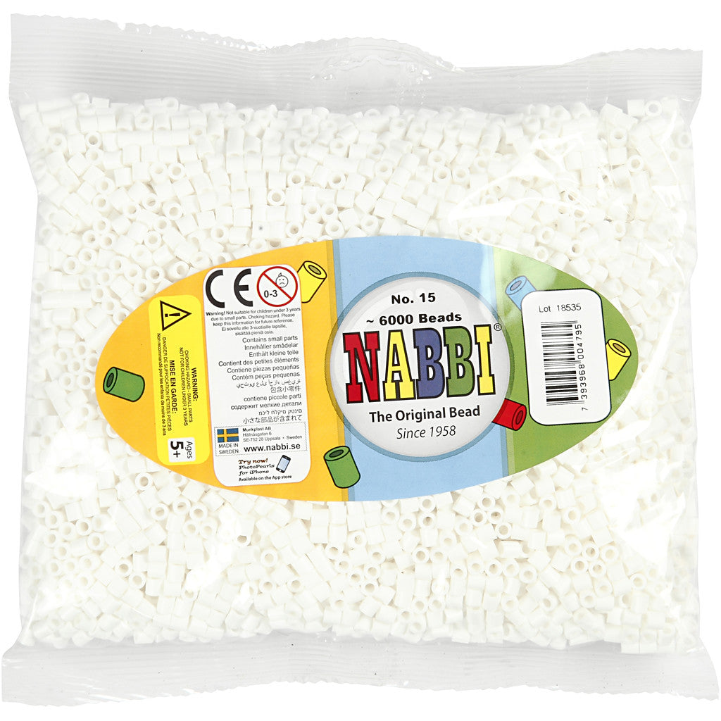 Fuse Beads, size 5x5 mm, hole size 2,5 mm, medium, white (32221), 6000 pc/ 1 pack [HOB-751151]