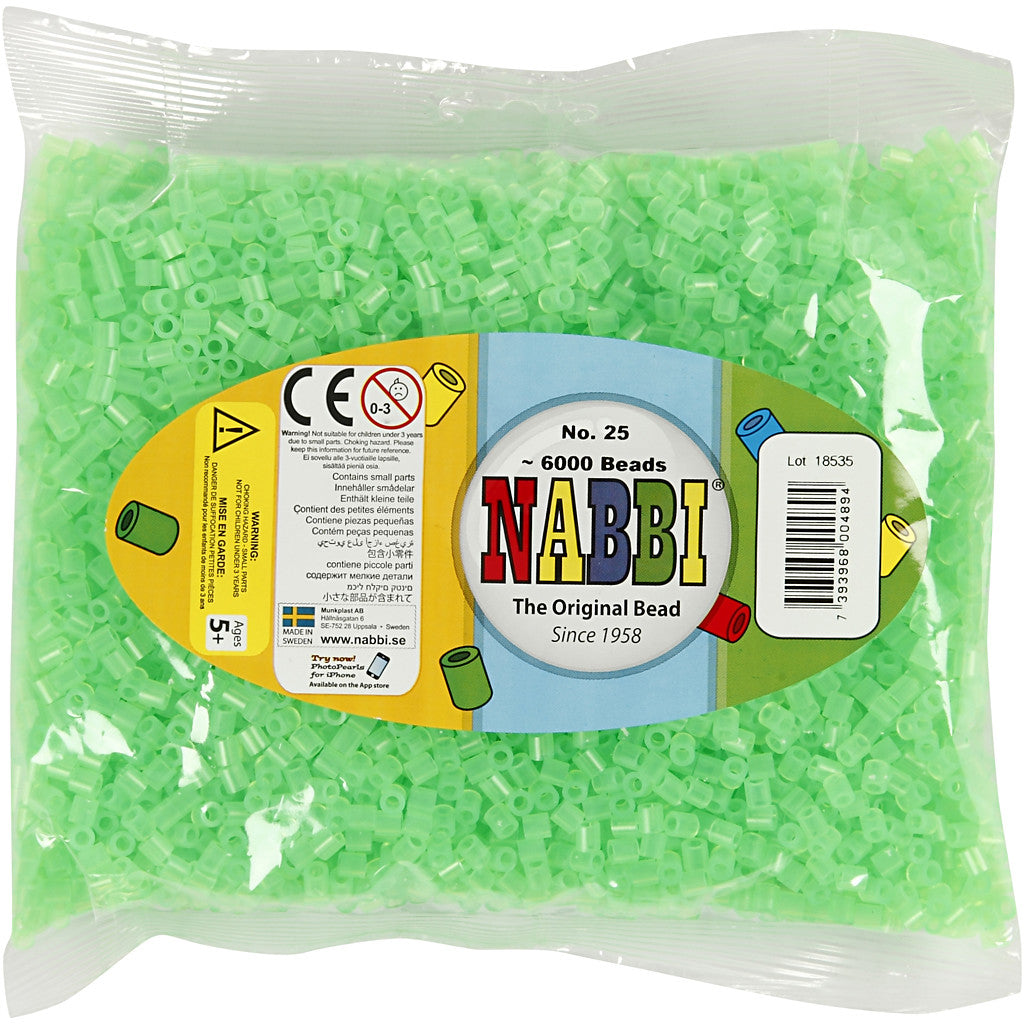 Fuse Beads, size 5x5 mm, hole size 2,5 mm, medium, neon green (32237), 6000 pc/ 1 pack [HOB-751251]