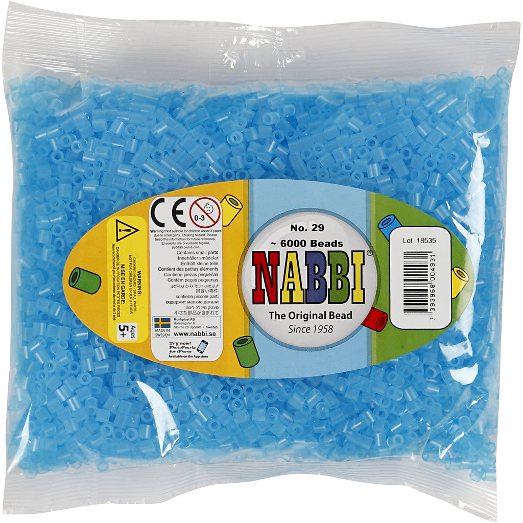 Fuse Beads, size 5x5 mm, hole size 2,5 mm, medium, neon blue (32235), 6000 pc/ 1 pack [HOB-751291]