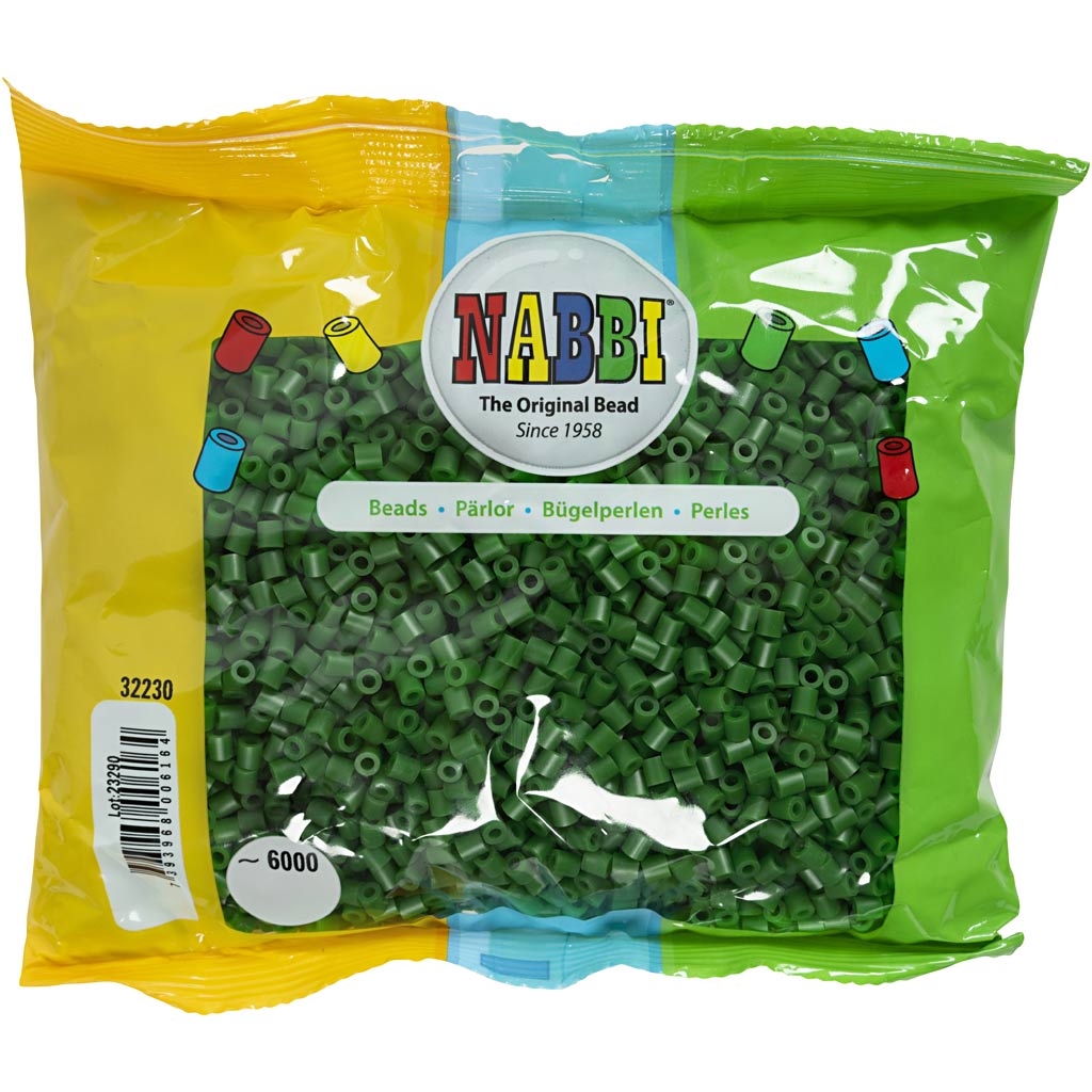 Fuse Beads, size 5x5 mm, hole size 2,5 mm, medium, green (32230), 6000 pc/ 1 pack [HOB-751381]
