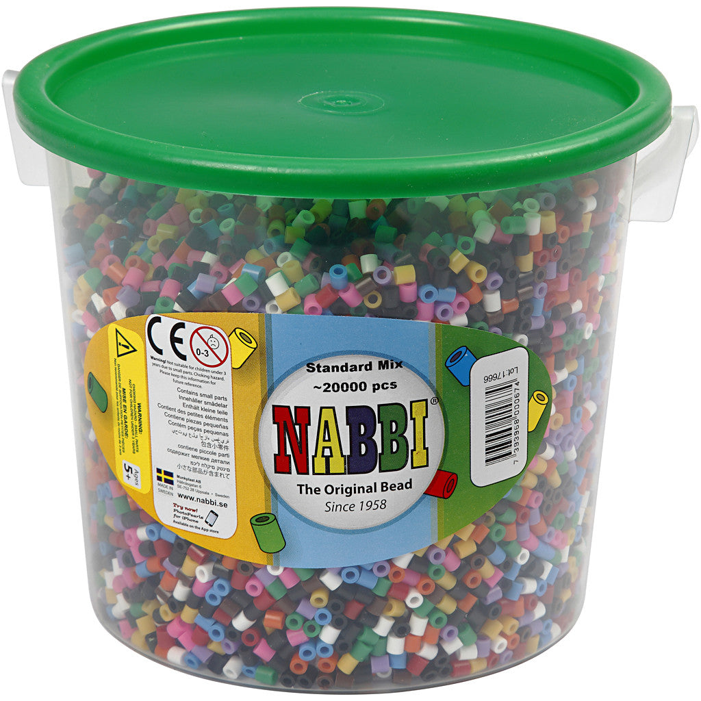 Fuse Beads, size 5x5 mm, hole size 2,5 mm, medium, standard colours, 20000 asstd./ 1 bucket [HOB-75220]