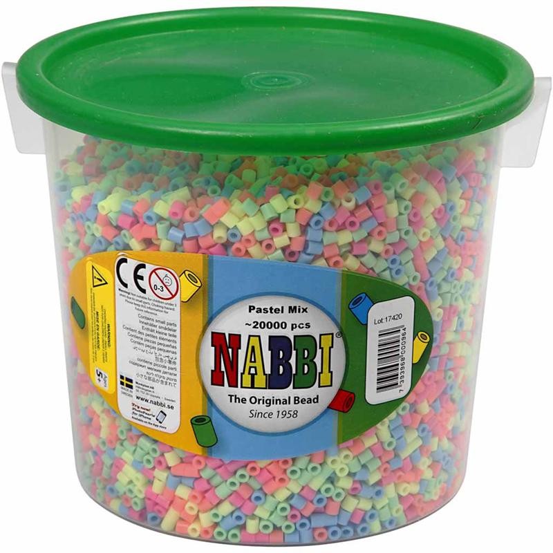 Fuse Beads, size 5x5 mm, hole size 2,5 mm, medium, pastel colours, 20000 asstd./ 1 bucket [HOB-75230]