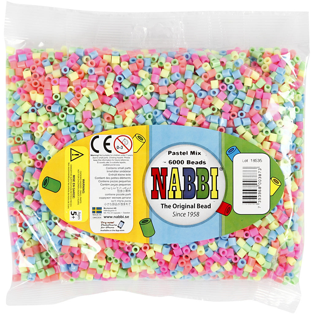 Fuse Beads, size 5x5 mm, hole size 2,5 mm, medium, pastel colours, 6000 asstd./ 1 pack [HOB-752321]