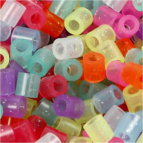 Fuse Beads, size 5x5 mm, hole size 2,5 mm, medium, glitter colours, 20000 asstd./ 1 bucket [HOB-75240]