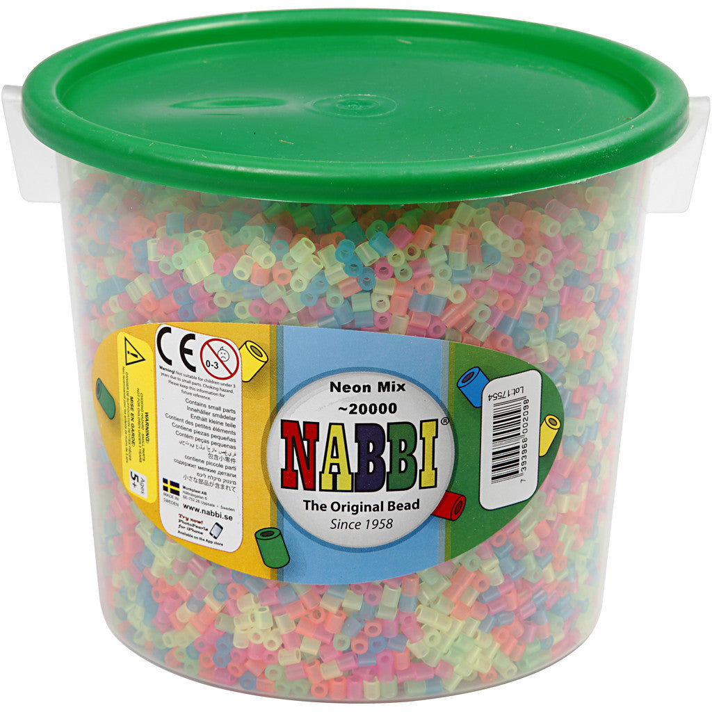 Fuse Beads, size 5x5 mm, hole size 2,5 mm, medium, neon colours, 20000 asstd./ 1 bucket [HOB-75250]