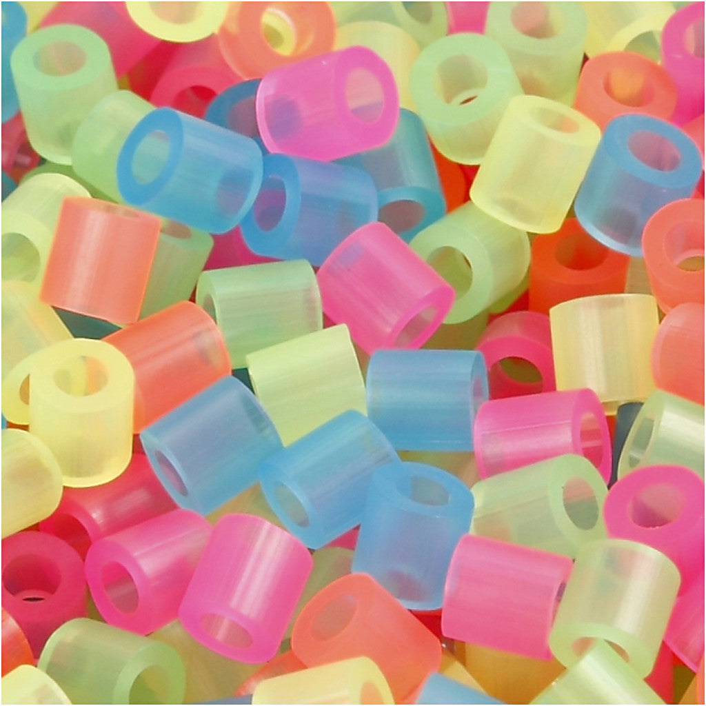 Fuse Beads, size 5x5 mm, hole size 2,5 mm, medium, neon colours, 5000 asstd./ 1 bucket [HOB-75252]