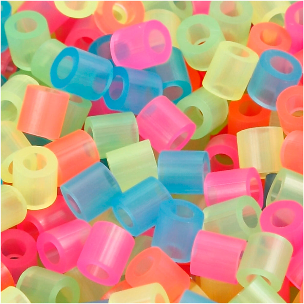 Fuse Beads, size 5x5 mm, hole size 2,5 mm, medium, neon colours, 1100 asstd.