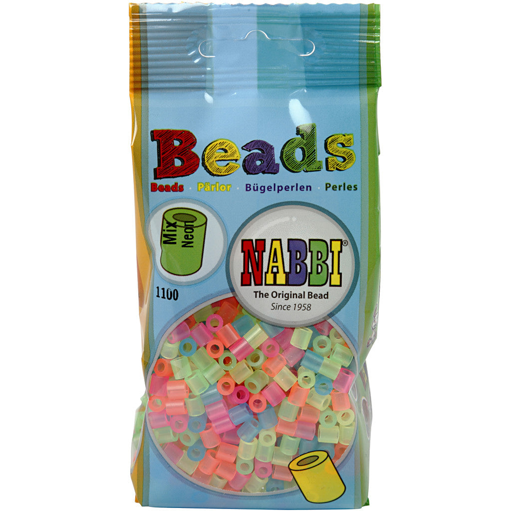 Fuse Beads, size 5x5 mm, hole size 2,5 mm, medium, neon colours, 1100 asstd./ 1 pack [HOB-75253]