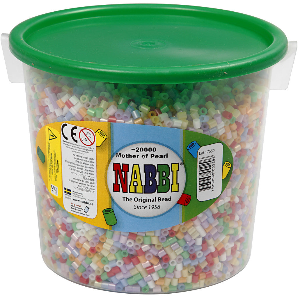 Fuse Beads, size 5x5 mm, hole size 2,5 mm, medium, mother of pearl colours, 20000 asstd./ 1 bucket [HOB-75260]