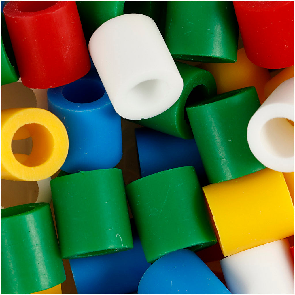 Fuse Beads, size 10x10 mm, hole size 5,5 mm, JUMBO, standard colours, 3200 asstd.