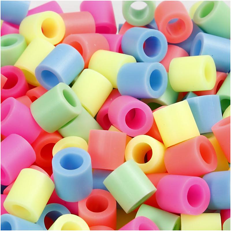 Fuse Beads, size 10x10 mm, hole size 5,5 mm, JUMBO, pastel colours, 2450 asstd./ 1 bucket [HOB-753523]