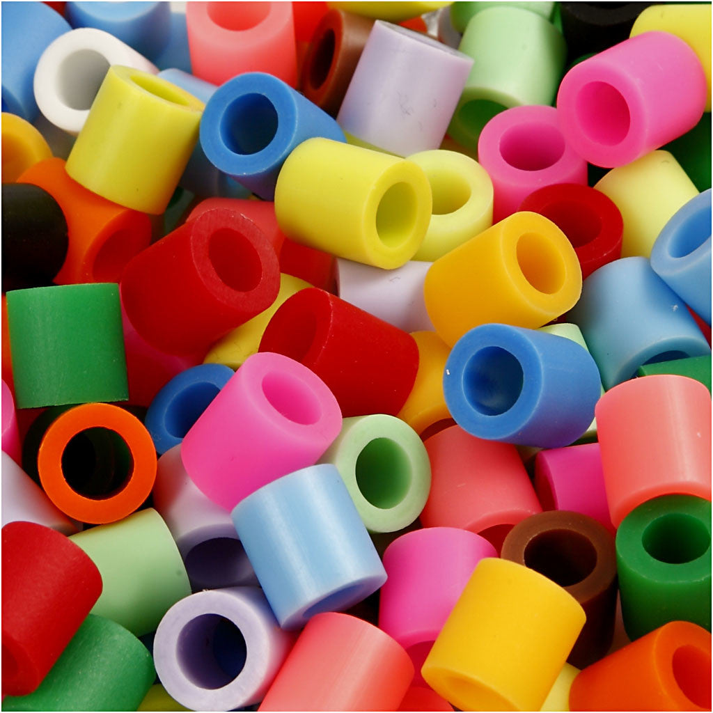 Fuse Beads, size 10x10 mm, hole size 5,5 mm, JUMBO, additional colours, 2450 asstd./ 1 bucket [HOB-75354]