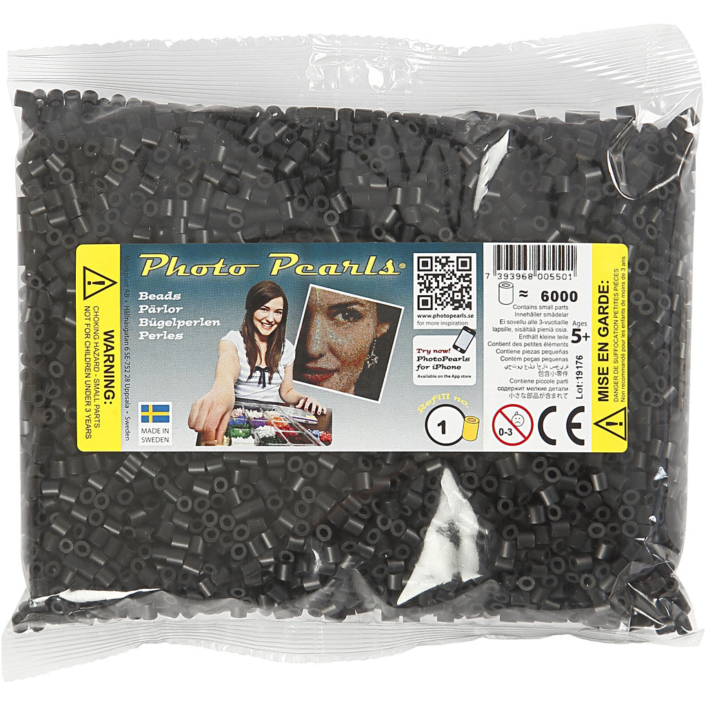 PhotoPearls, size 5x5 mm, hole size 2,5 mm, medium, black (1), 6000 pc/ 1 pack [HOB-75501]
