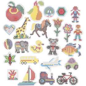Peg Board, geometric, animals, children/flowers and transport, size 7x7,5-14x16 cm, medium, clear, 4x10 pack/ 1 pack [HOB-75591]