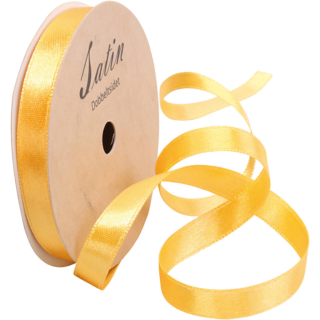 Satin Ribbon, W: 10 mm, yellow, 10 m/ 1 roll [HOB-780114]