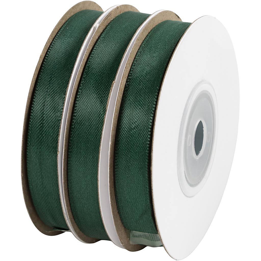 Satin Ribbon, W: 10 mm, green, 3x10 m/ 1 roll [HOB-780264]