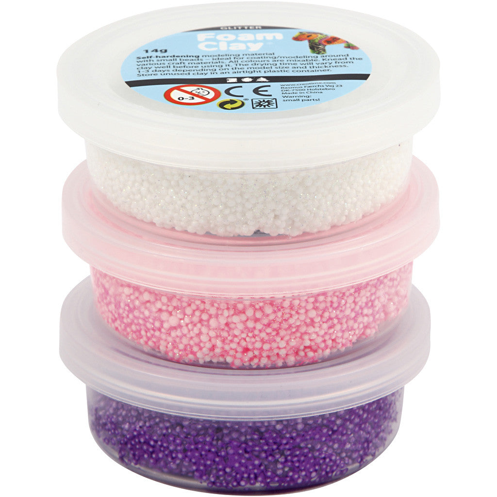 Foam Clay®, glitter,metallic, pink, purple, white, 3x14 g/ 1 pack [HOB-78136]
