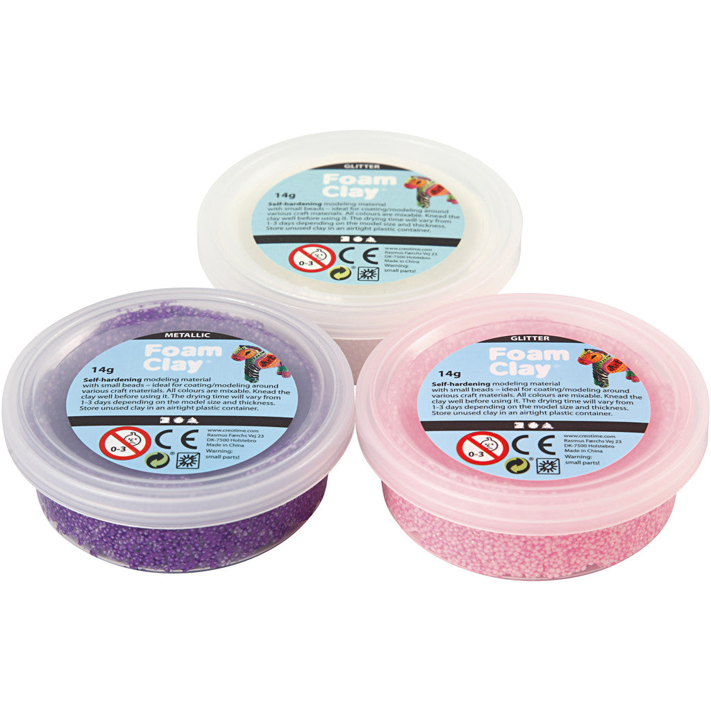 Foam Clay®, glitter,metallic, pink, purple, white, 3x14 g/ 1 pack [HOB-78136]