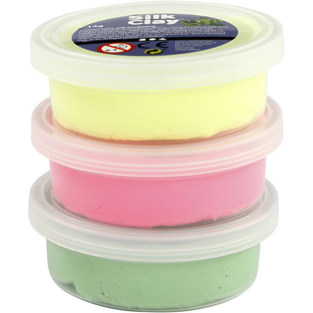 Silk Clay®, light green, neon pink, neon yellow, 3x14 g/ 1 pack [HOB-78148]