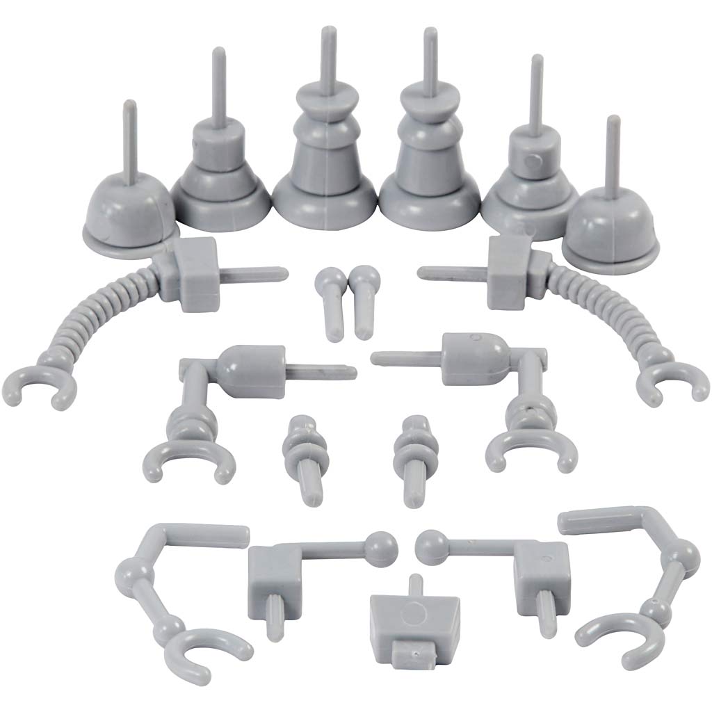 Robot parts, size 0,5-6 cm, grey, 19 pc
