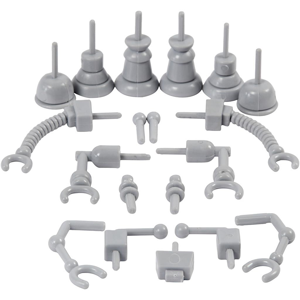 Robot parts, size 0,5-6 cm, grey, 19 pc/ 1 pack [HOB-78277]