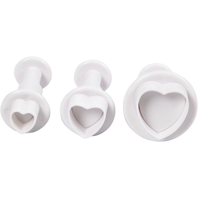 Embossing Cookie Cutters, heart, dia. 2+2,3+3 cm, white, 3 pc/ 1 pack [HOB-782874]