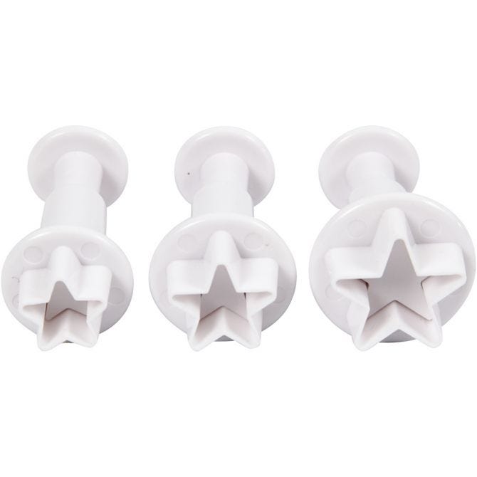 Embossing Cookie Cutters, star, dia. 2,1+2,3+2,6 cm, white, 3 pc/ 1 pack [HOB-782877]