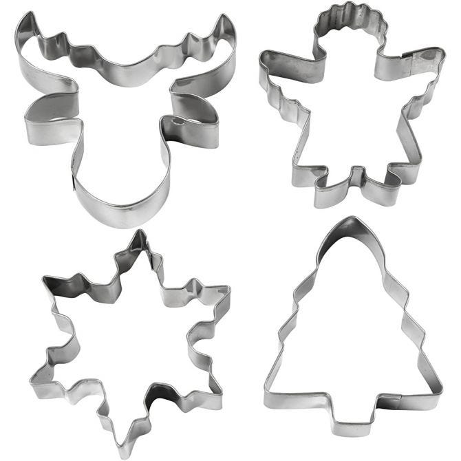 Cookie Cutters, Christmas tree, angel, reindeer, snowflake, H: 8 cm, 4 pc/ 1 pack [HOB-782886]