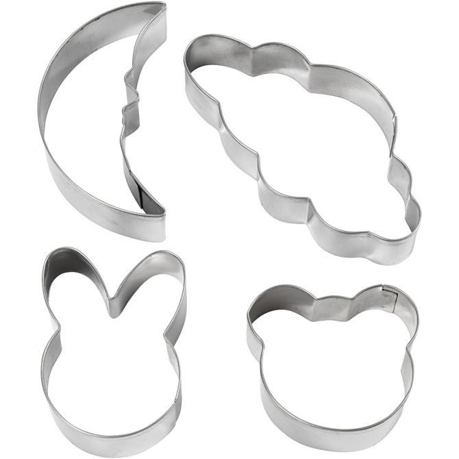 Cookie Cutters, cloud, hare, bear, moon, H: 10 cm, 4 pc/ 1 pack [HOB-782888]