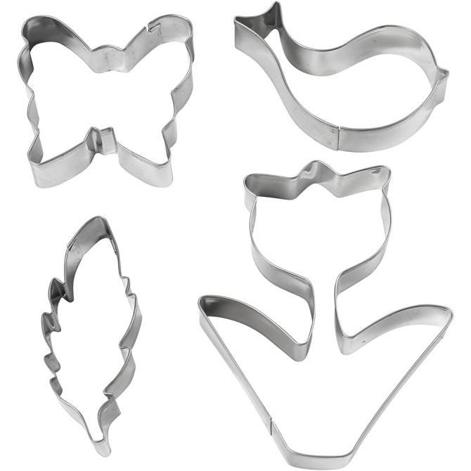 Cookie Cutters, flower, bird, butterfly, feather, H: 11 cm, 4 pc/ 1 pack [HOB-782889]