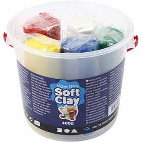 Modelling Clay, H: 9,5 cm, assorted colours, 5x80 g/ 1 bucket [HOB-78690]