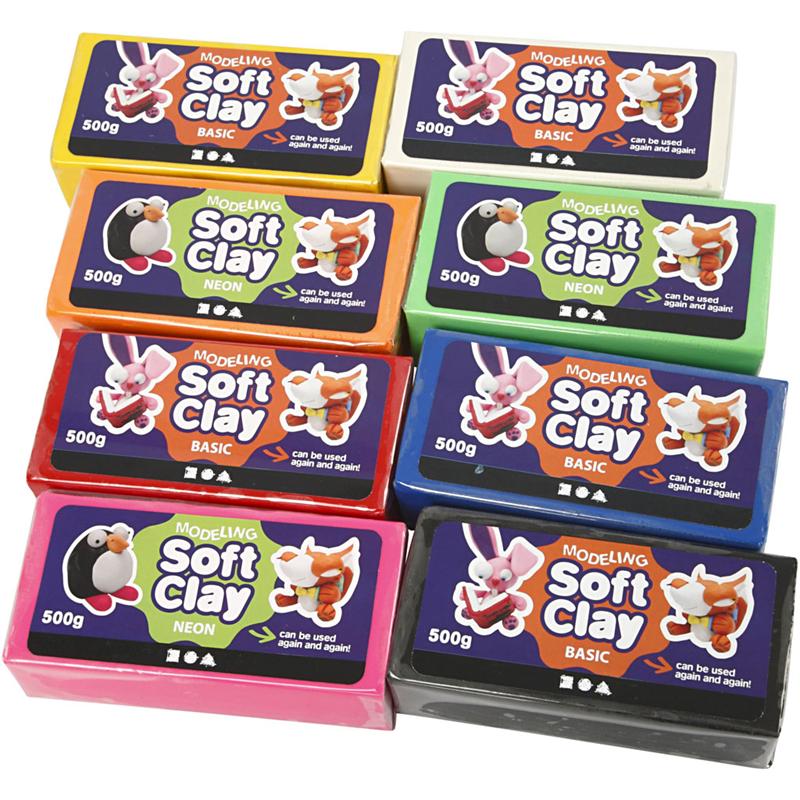 Modelling Clay, assorted colours, 8x500 g/ 1 pack [HOB-78695]