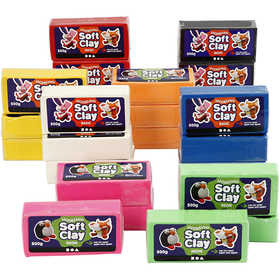 Modelling Clay, size 13x6x4 cm, assorted colours, 24x500 g/ 1 pack [HOB-78696]
