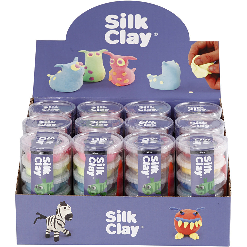 Silk Clay®, neon colours, standard colours, 12 set/ 1 pack [HOB-78721]