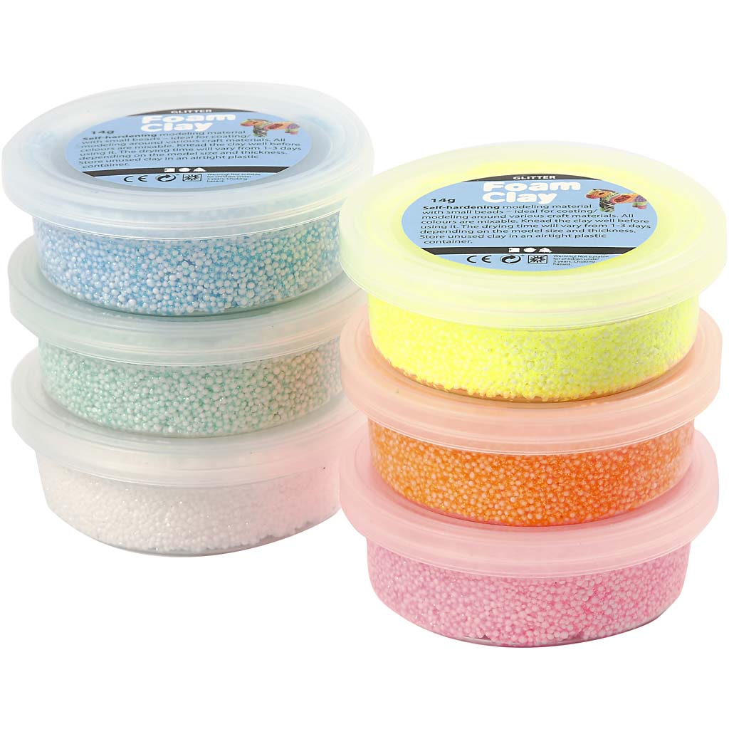 Foam Clay®, glitter, pastel colours, 6x14 g/ 1 pack [HOB-78812]