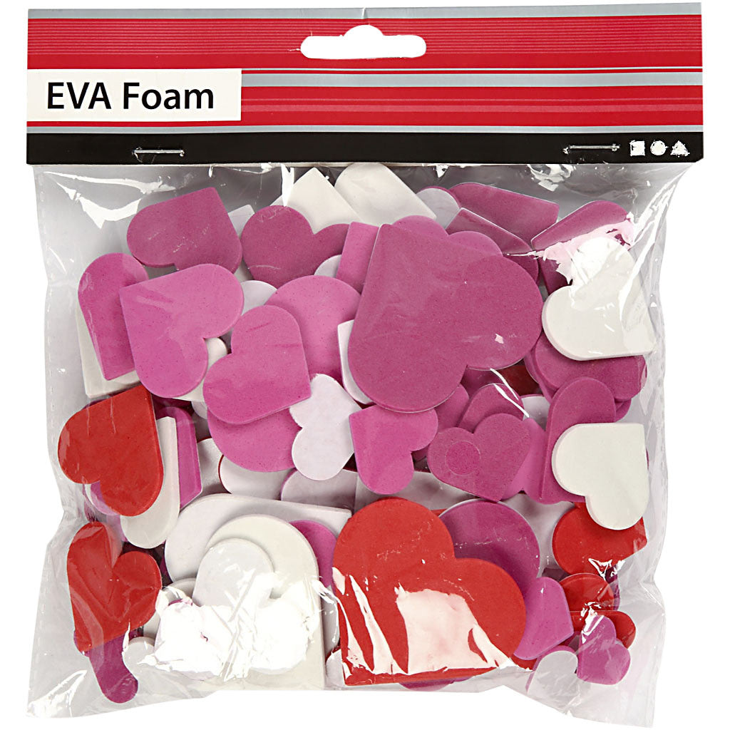 Foam Heart Stickers , size 20-50 mm, thickness 2 mm, assorted colours, 200 pc/ 1 pack [HOB-790150]