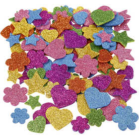 Foam Shapes, Stars, flowers and hearts, dia. 19+29 mm, 800 asstd./ 1 pack [HOB-79023]