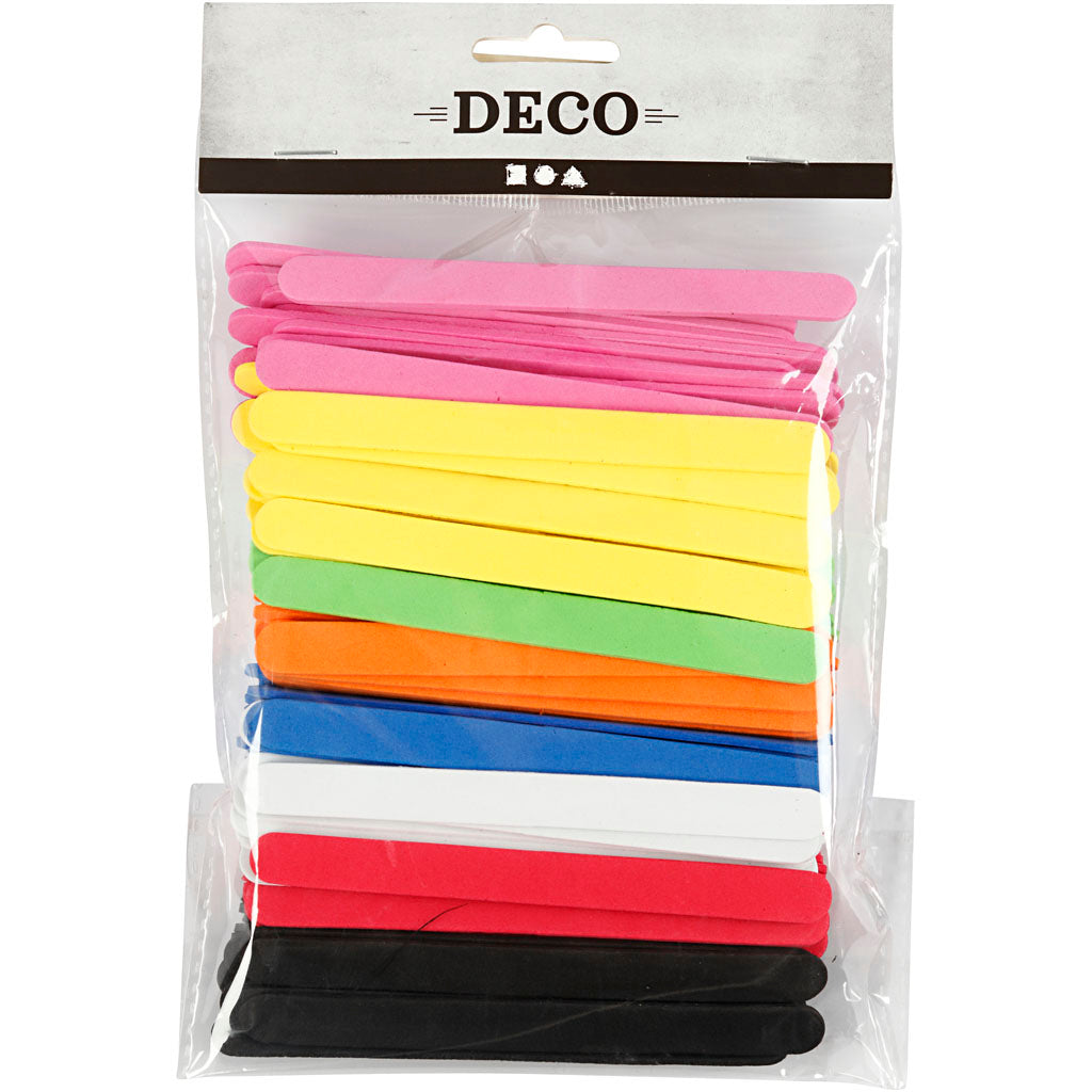 Foam Ice Lolly Sticks, L: 11,5 cm, W: 1 cm, thickness 2 mm, assorted colours, 120 pc/ 1 pack [HOB-790590]