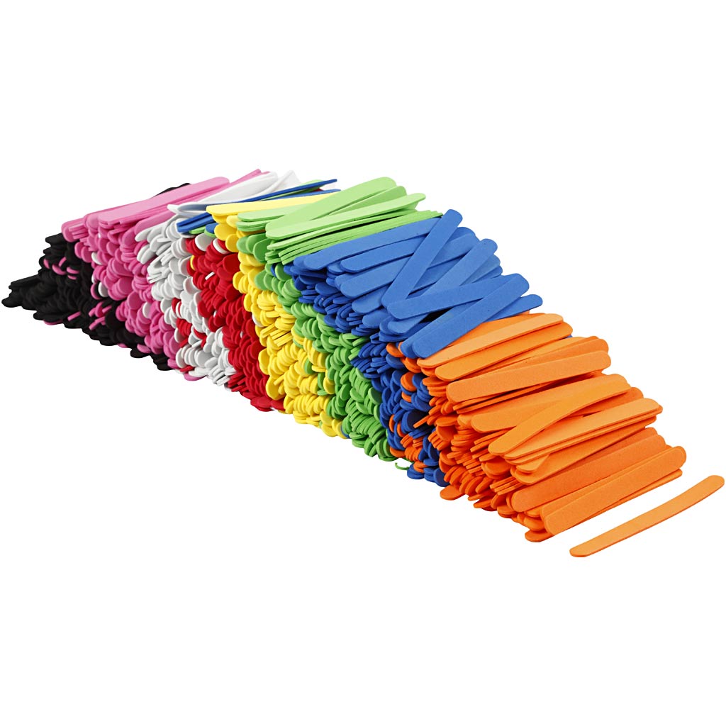 Foam Ice Lolly Sticks, L: 11,5 cm, W: 1 cm, thickness 2 mm, assorted colours, 1000 pc/ 1 pack [HOB-79059]