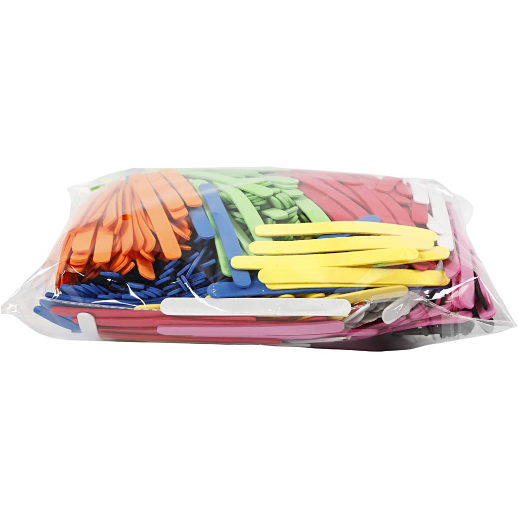 Foam Ice Lolly Sticks, L: 11,5 cm, W: 1 cm, thickness 2 mm, assorted colours, 1000 pc/ 1 pack [HOB-79059]